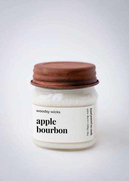 Apple Bourbon Fall Candle, 8 oz, 100% Soy Wax, Cotton Wick - Woodsy Wicks