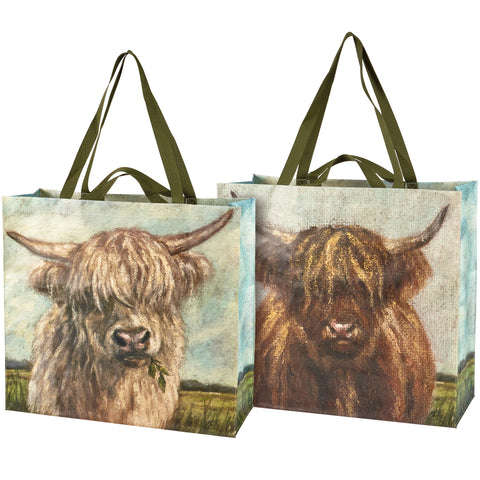 Highland Cows Shopping Tote, 19.5"x17.5"x7" - Primitives by Kathy