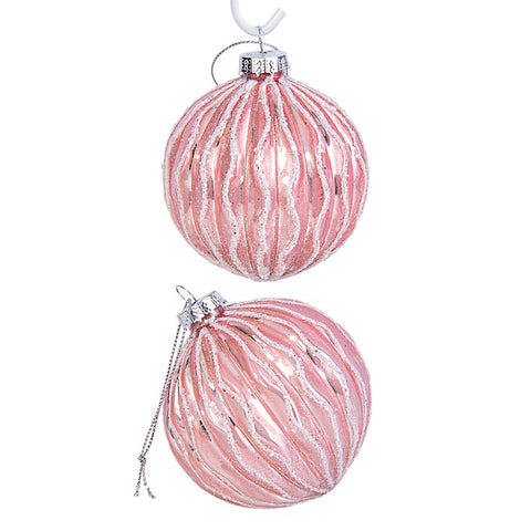 Pink Relief Glass Christmas Tree Ornaments - Set of 2 - STP