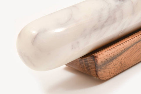 White Marble Rolling Pin (14"x2"x2") and Wood Base - Verve Culture