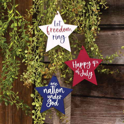 Patriotic 4th of July Wooden Star Ornament, 3 Assorted - The Hearthside Collection