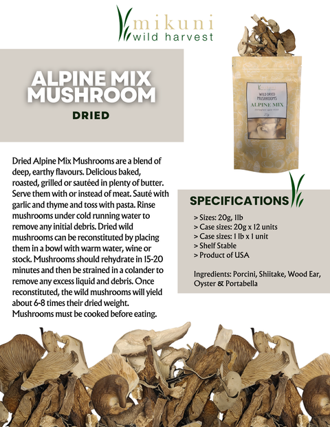 Dried Alpine Mix Mushrooms, 20 g - Mikuni Wild Harvest USA
