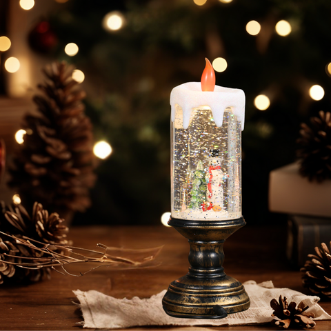 Christmas Musical Snow Globe Candlestick Lantern with Snowman Scene for Christmas Decoration - SINT