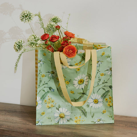 Green Daisy Market Tote, 15.5"x15.3"x6" - Primitives by Kathy
