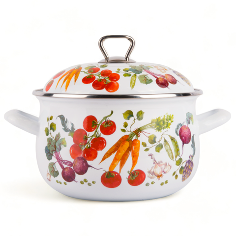Vegetable Garden Belly Deep Stock Pot with Decorated Lid: 2.2-qt. (2.1 L)