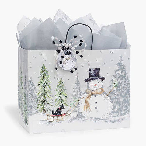 Silver Snowman Paper Gift Bags: Cub 8x4.75x10.25 in - Nashville Wraps