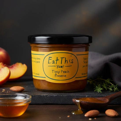 Tipsy Peach Preserve, Irish Whiskey Infused, 7 oz - Eat This Yum