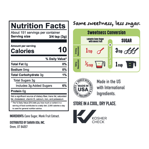 Cane Sugar with Monkfruit Sweetener, 1 lb - Lakanto