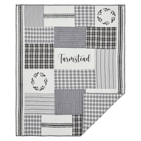 Sawyer Mill Black Stenciled Patchwork Throw, 50x60 in - VHC Brands