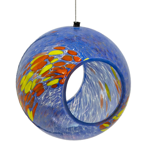 Solar Light Glass Fly-Through Bird Feeder, Fire and Ice, 6" - Sunnydaze Decor