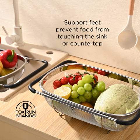 Large Stainless Steel Colander, Extendable Handles, 9.45"x13.86" - Fox Run Brands