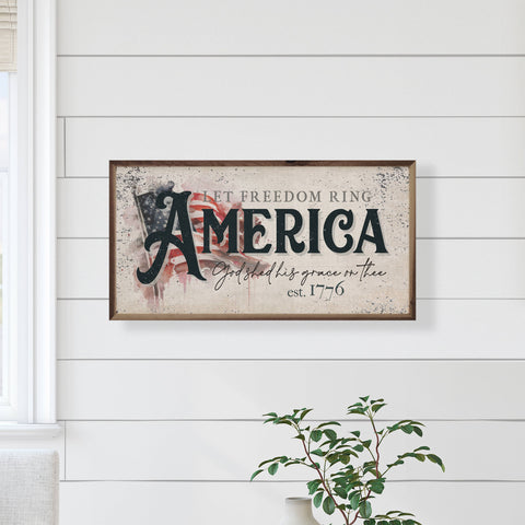 Let Freedom Ring, America Flag, 24"x12", Wall Art - Kendrick Home