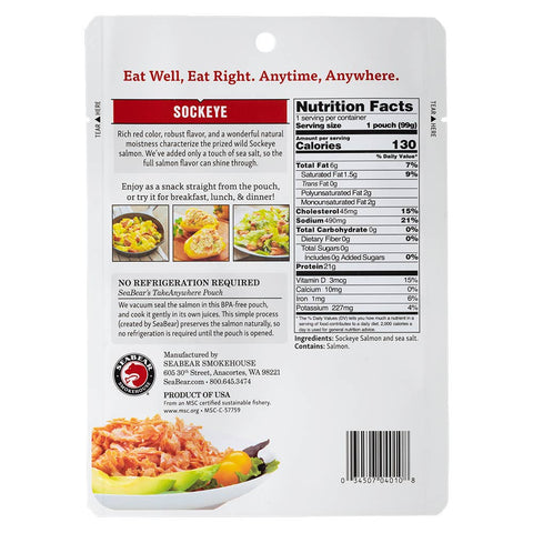 Ready-To-Eat Sockeye Salmon, 3.5 oz - SeaBear Smokehouse