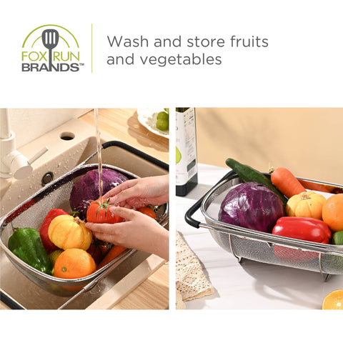 Large Stainless Steel Colander, Extendable Handles, 9.45"x13.86" - Fox Run Brands