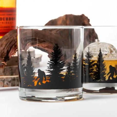 Bigfoot in the Forest Whiskey Glasses, 11 oz, Single - Black Lantern