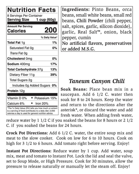 Taneum Canyon Chili Mix, Large, 15.5 oz, Serves 8 - Rill Foods