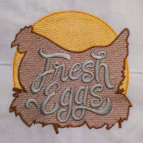 Farmhouse Themed Tea Towels: Fresh Eggs - Red Mitten