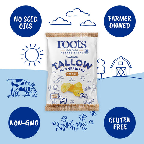 Tallow Sea Salt Kettle Cooked Potato Chips, 1 oz Bag - Roots Potato Chips