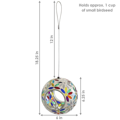 Rainbow Daisies Mosaic Fly-Through Hanging Bird Feeder, 6" - Sunnydaze Decor