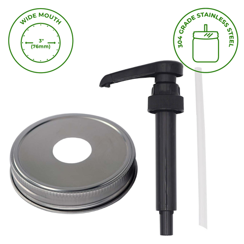 Food Grade Dispenser Pump for Mason Jars: Brushed Satin Lid - Wide mouth - Mason Jar Lifestyle
