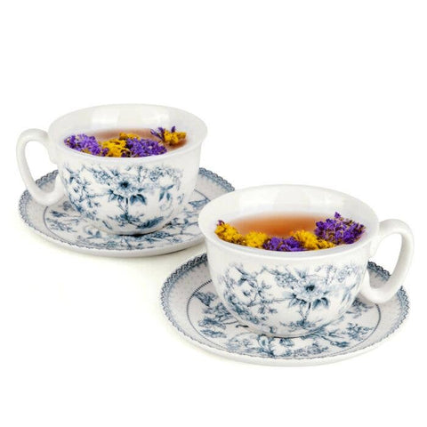 Blue Flowers Bone China Cup and Saucer Set, in Gift Box