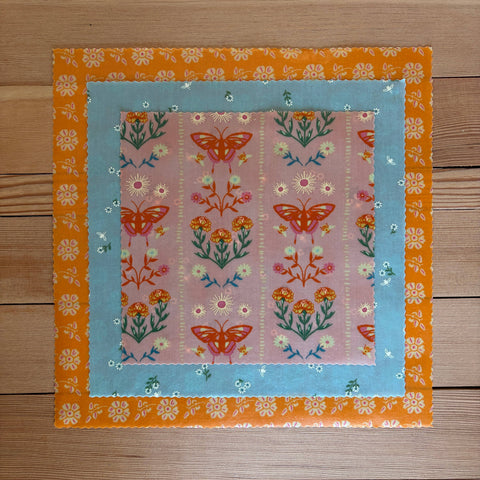 Beeswax Wraps, Summer Flutter, Starter Set of 3, 8"x8", 10"x10", 12"x12" - Shor