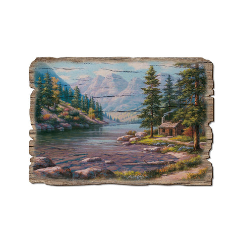 River Cabin, Wood Rustic Edge Postcard - DaydreamHQ