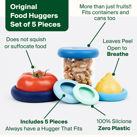 Reusable Silicone Food Savers: Ice Blue, Set of 5 - Food Huggers