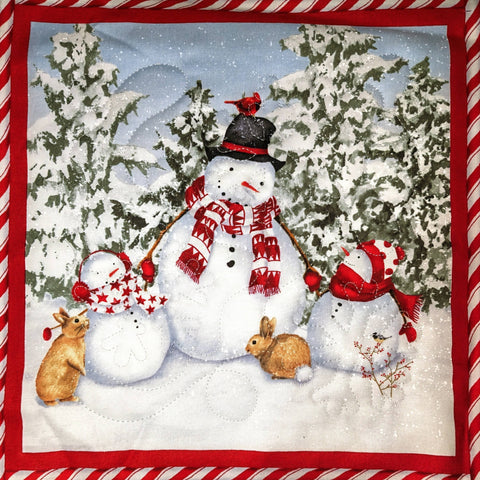 Snowman Christmas Winter Potholder: Snow Family - Red Mitten