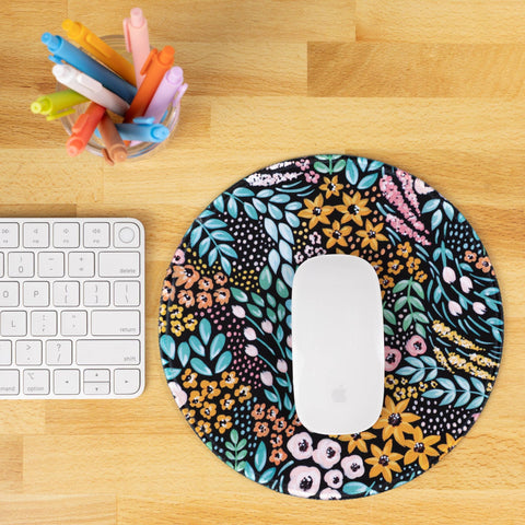 Black Floral Mousepad, 8.5" diameter - Elyse Breanne Design