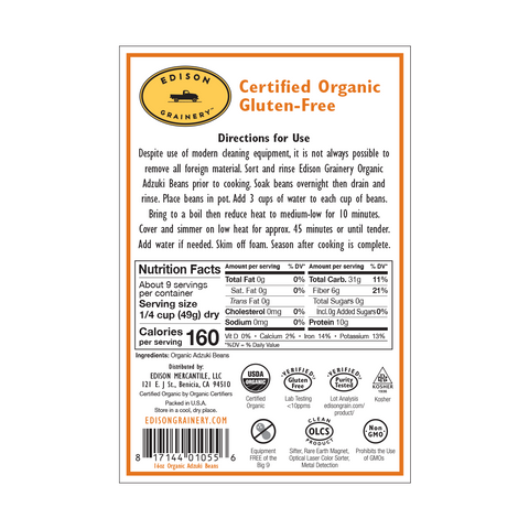 Organic Adzuki Beans, 16 oz - Edison Grainery