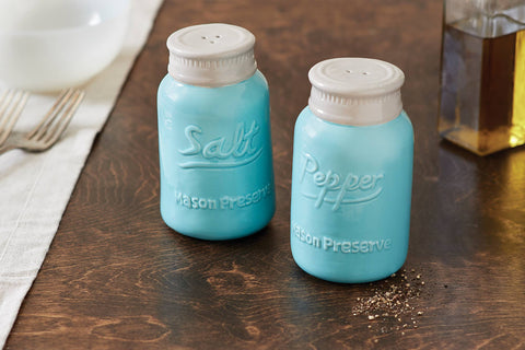 Ceramic Mason Jar Salt and Pepper Shakers, 3" x 4.5" - Fox Run Brands