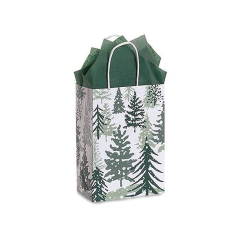 Snowy Pine Tree Paper Christmas Gift Bags: Rose 5.5x3.25x8.5 in - Nashville Wraps