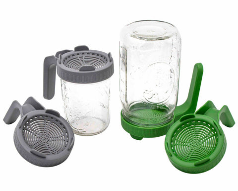 Plastic Sprouting Lid with Built-In Stand and Handle, Wide Mouth, Green - Mason Jar Lifestyle