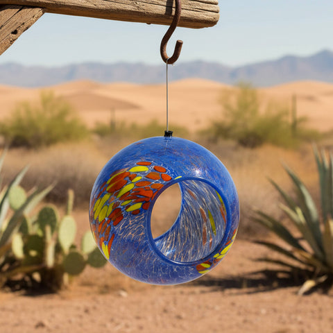 Solar Light Glass Fly-Through Bird Feeder, Fire and Ice, 6" - Sunnydaze Decor