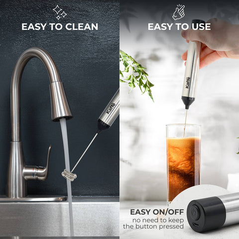 Handheld Milk Frother with Stand, USB Rechargeable, Stainless Steel - Kaffe