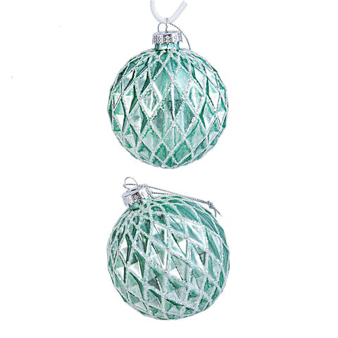 Green Relief Glass Christmas Tree Ornaments - Set of 2 - STP