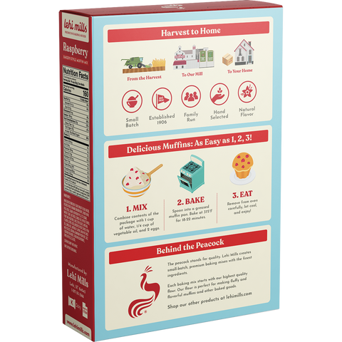 Raspberry Muffin Mix: 18 oz Box - Lehi Mills