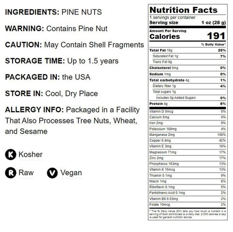 Pine Nuts – Whole Raw Pignolias, Unsalted, Vegan, Kosher: 6 Ounces - Food To Live