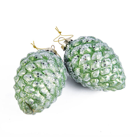 Green Cone Glass Christmas Tree Ornaments - Set of 2 - STP