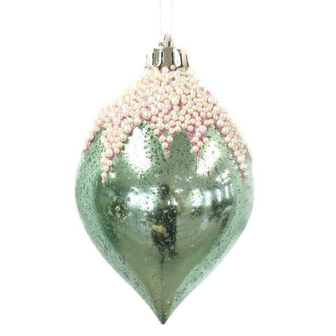 Aqua and Pearl Icing Ornament Finial, 6in - David Christopher's Collection