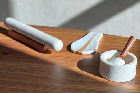 White Marble Rolling Pin (14"x2"x2") and Wood Base - Verve Culture