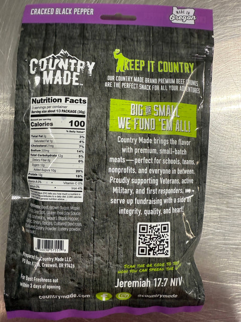 Cracked Black Pepper Jerky, Beef, 3 oz - Country Made