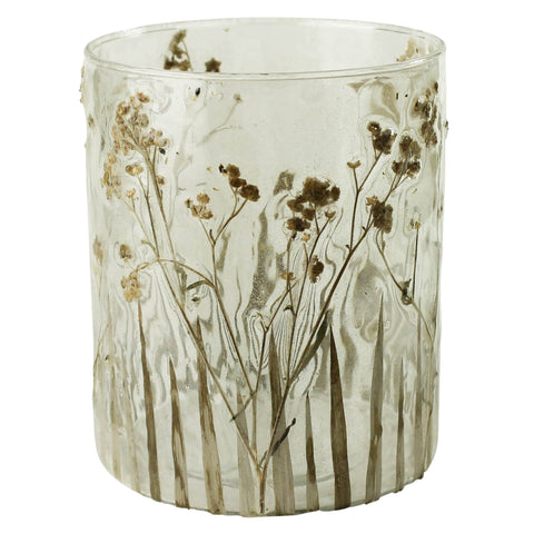 Enameled Prairie Grass Hurricane - Med: Clear, Green / Glass - HomArt
