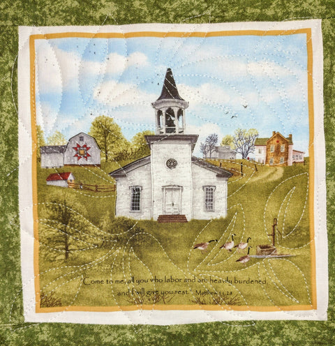 Country Church/Chapel Potholders/Hotpads: Come unto Me - Red Mitten