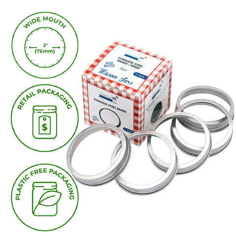 5-Pack Regular Mouth Bands/Rings for Mason Jars, Rust Proof Stainless Steel - Mason Jar Lifestyle