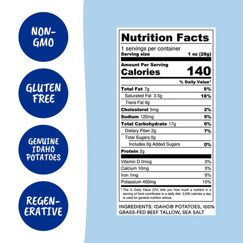 Tallow Sea Salt Kettle Cooked Potato Chips, 1 oz Bag - Roots Potato Chips