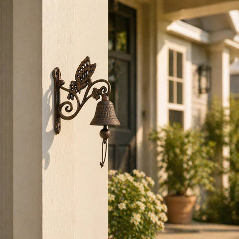 Butterfly Cast Iron Hanging Bell / Doorbell, 7.5"x6.25"x3" - Iron & Blossom