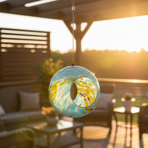 Solar Glass Fly-Through Bird Feeder Spring Sky, 6" - Sunnydaze Decor
