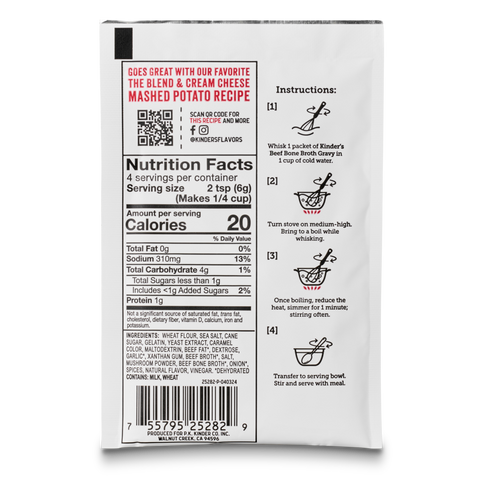Classic Beef Bone Broth Gravy with Sea Salt and Herbs, 0.88 oz - Kinder's Sauces & Seasonings